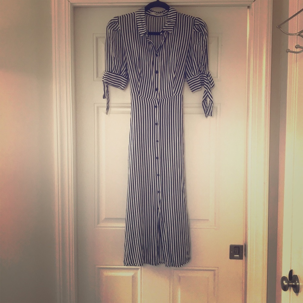 Size 2 black and white stripped Mango midi dress